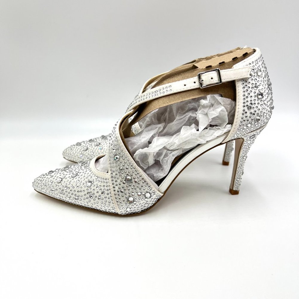 Jessica Simpson Womens Accile Jeweled White Satin Heels Pumps Shoes 6.5 - Picture 6 of 14